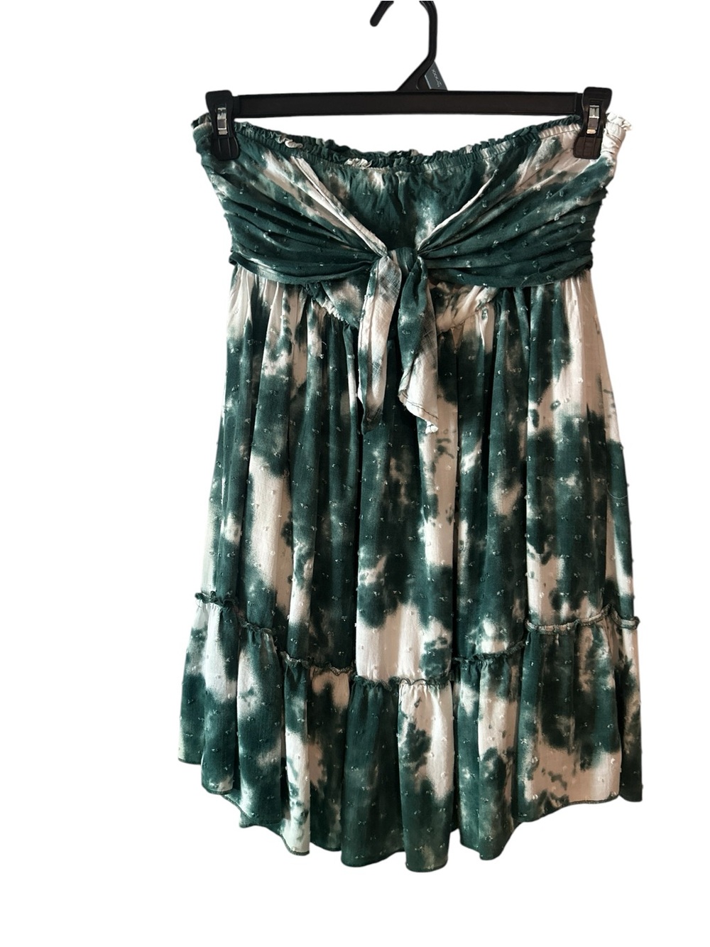 ePretty Green and White Strapless Tie-Dye Dress small